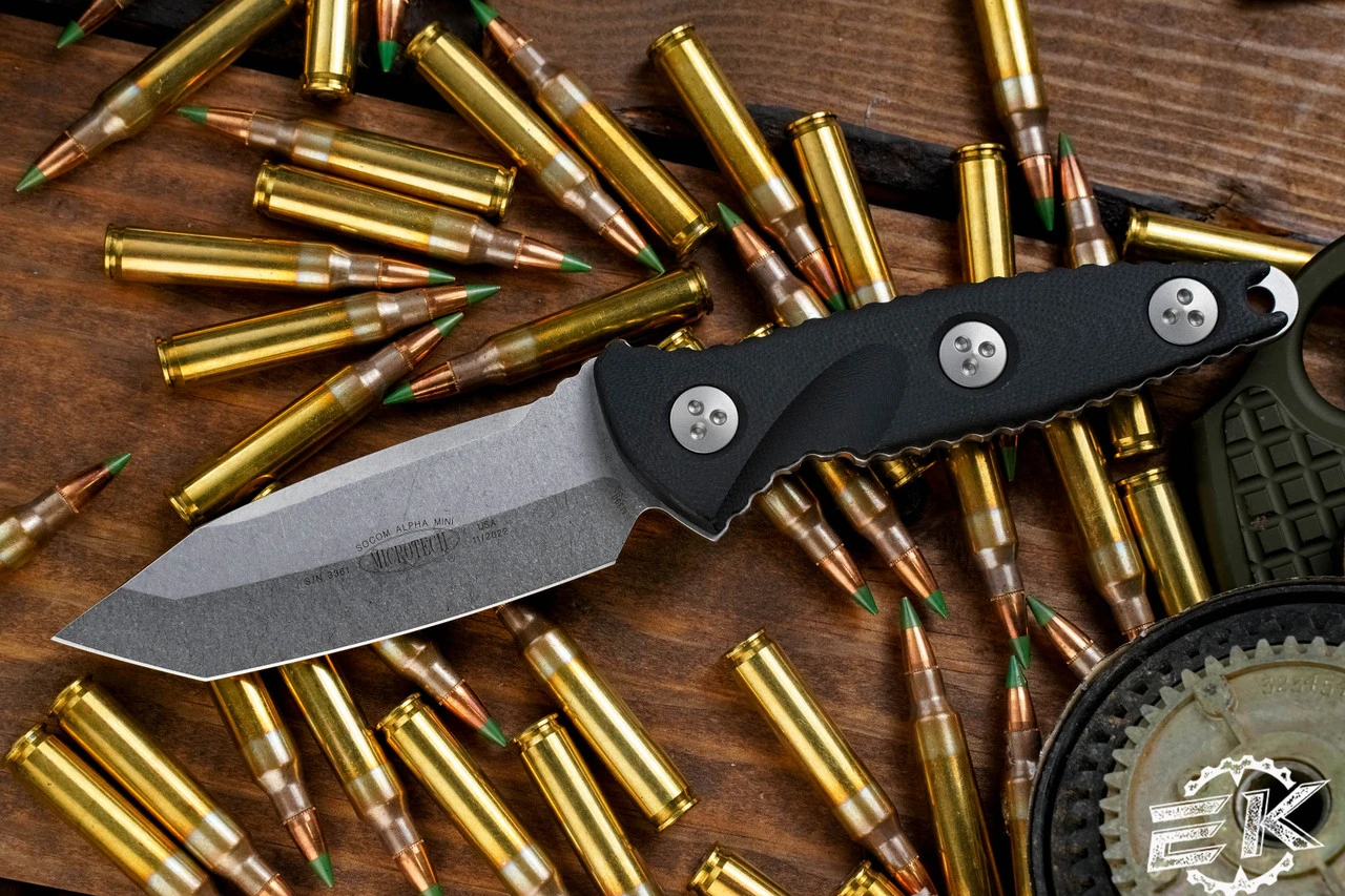 Microtech Socom Alpha Mini Fixed Blade Knife Black G10 3.75" Tanto Stonewash 114M-10 3 Microtech Socom Alpha Mini Fixed Blade Knife Black G10 3.75" Tanto Stonewash 114M-10