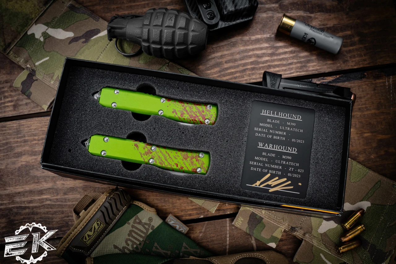 Microtech Ultratech Zombie-Tech Set Warhound/Hellhound OTF 3.4" Stonewash 119-10SETZTS 9 Microtech Ultratech Zombie-Tech Set Warhound/Hellhound OTF 3.4" Stonewash 119-10SETZTS - Image 7