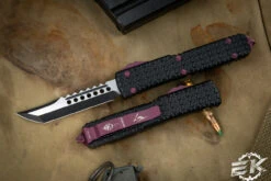 Microtech Ultratech Tri Grip Hellhound OTF Automatic Knife Black Cherry Hardware 3.4" Black Two-Tone 119T-1BCEKS (EKnives EKclusive)