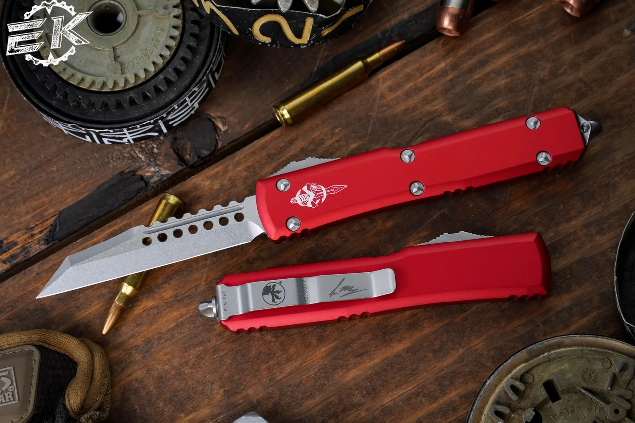 Microtech Ultratech Red Warhound OTF Automatic Knife 3.4" Stonewash 119W-10RDS 3 Microtech Ultratech Red Warhound OTF Automatic Knife 3.4" Stonewash 119W-10RDS