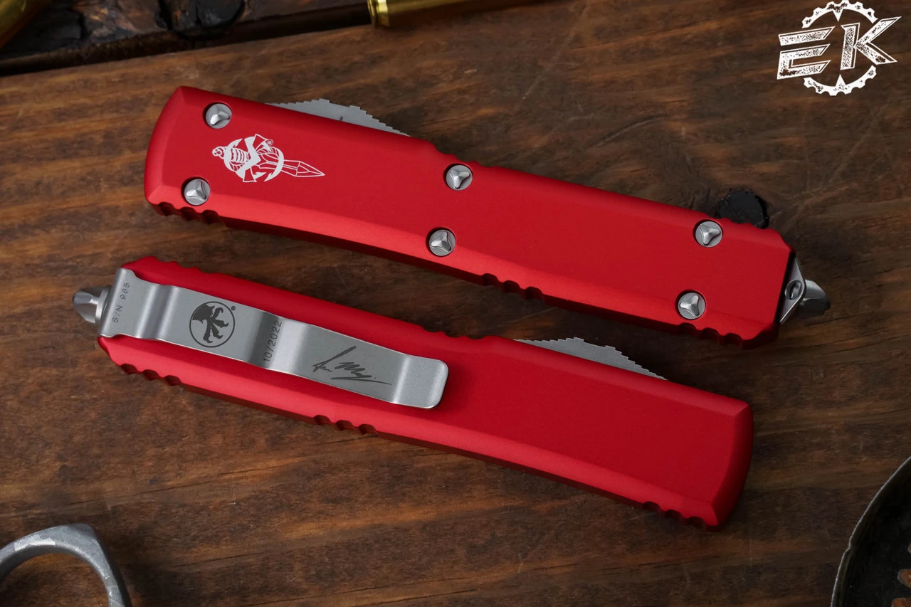 Microtech Ultratech Red Warhound OTF Automatic Knife 3.4" Stonewash 119W-10RDS 4 Microtech Ultratech Red Warhound OTF Automatic Knife 3.4" Stonewash 119W-10RDS - Image 2