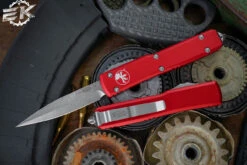 Microtech Ultratech Red OTF Automatic 3.4" Bayonet Stonewash 120-10RD