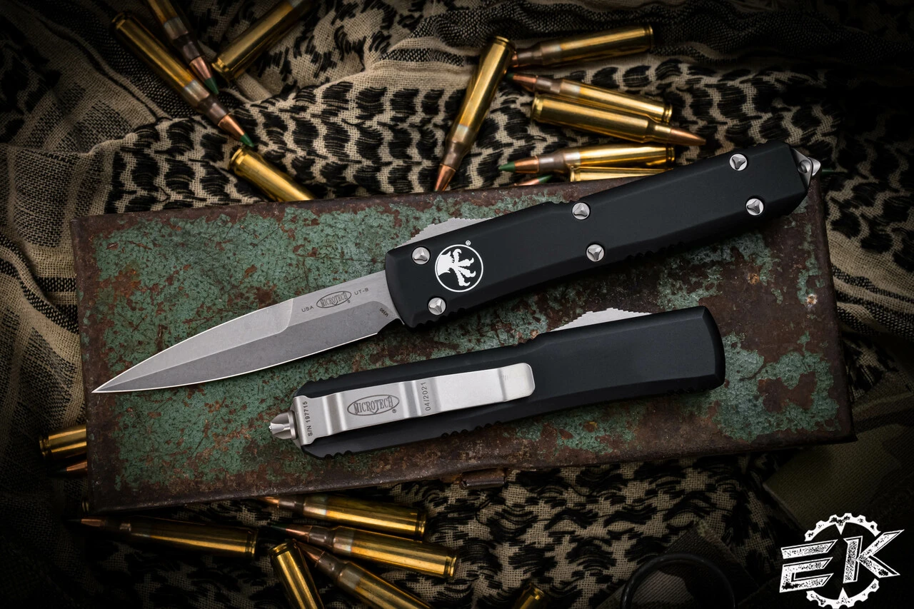 Microtech Ultratech OTF Automatic Knife Black 3.4" Bayonet Stonewash 120-10 3 Microtech Ultratech OTF Automatic Knife Black 3.4" Bayonet Stonewash 120-10
