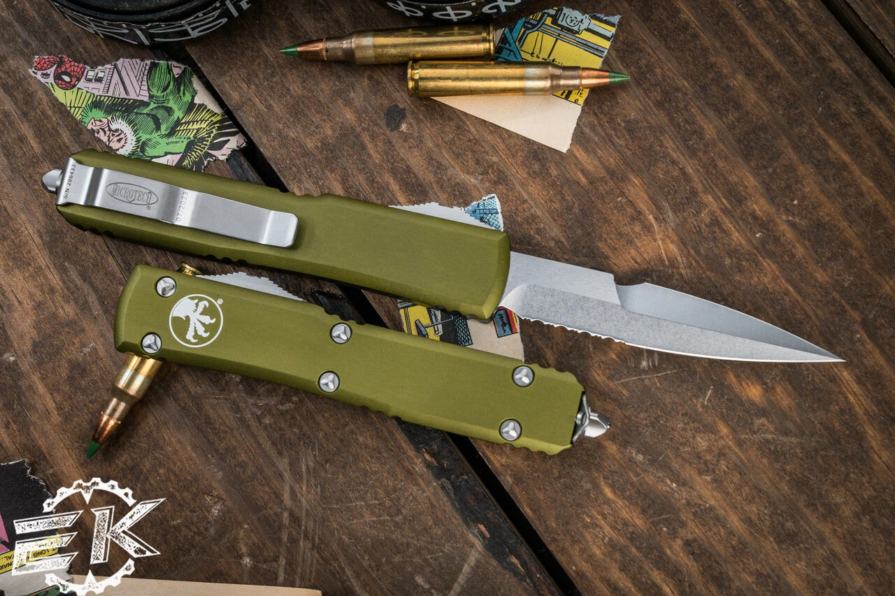 Microtech Ultratech OTF Automatic Knife OD Green 3.4" Bayonet Stonewash Serrated 120-11OD 4 Microtech Ultratech OTF Automatic Knife OD Green 3.4" Bayonet Stonewash Serrated 120-11OD - Image 2