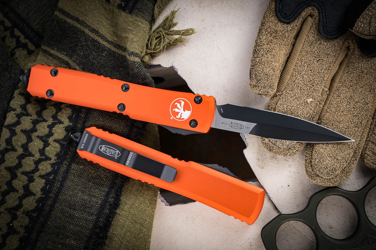 Microtech Ultratech OTF Automatic Knife Orange 3.4" Bayonet Black 120-1OR 3 Microtech Ultratech OTF Automatic Knife Orange 3.4" Bayonet Black 120-1OR