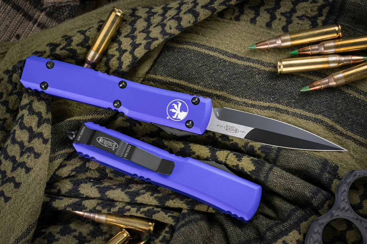 Microtech Ultratech OTF Automatic Knife Purple 3.4" Black Bayonet 120-1PU 3 Microtech Ultratech OTF Automatic Knife Purple 3.4" Black Bayonet 120-1PU