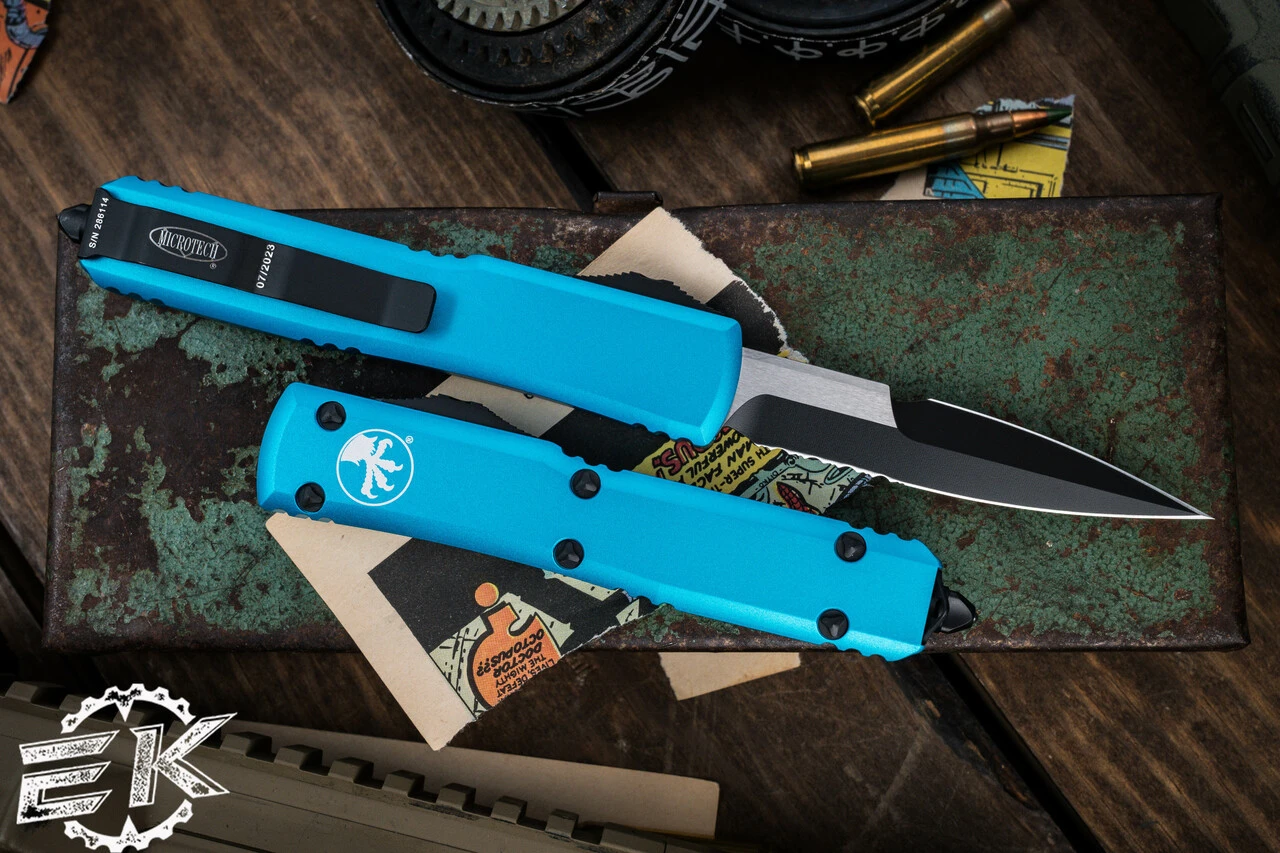 Microtech Ultratech OTF Automatic Knife Turquoise 3.4" Bayonet Black Serrated 120-2TQ 4 Microtech Ultratech OTF Automatic Knife Turquoise 3.4" Bayonet Black Serrated 120-2TQ - Image 2
