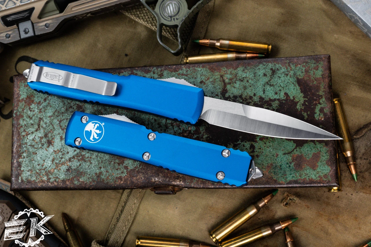 Microtech Ultratech OTF Automatic Knife Blue 3.4" Bayonet Satin 120-4BL 4 Microtech Ultratech OTF Automatic Knife Blue 3.4" Bayonet Satin 120-4BL - Image 2