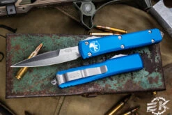 Microtech Ultratech OTF Automatic Knife Blue 3.4" Bayonet Satin 120-4BL
