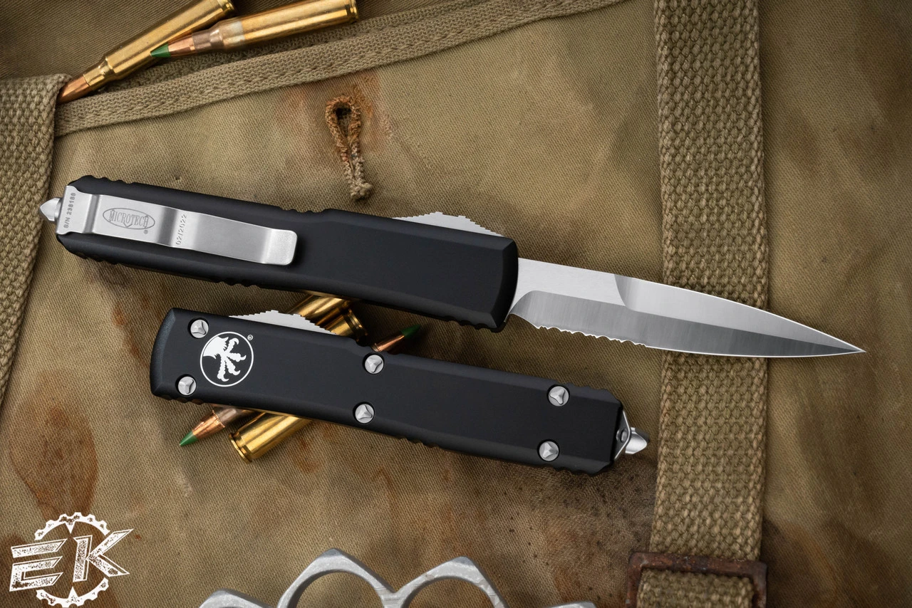 Microtech Ultratech OTF Automatic Knife Black 3.4" Bayonet Satin Serrated 120-5 4 Microtech Ultratech OTF Automatic Knife Black 3.4" Bayonet Satin Serrated 120-5 - Image 2