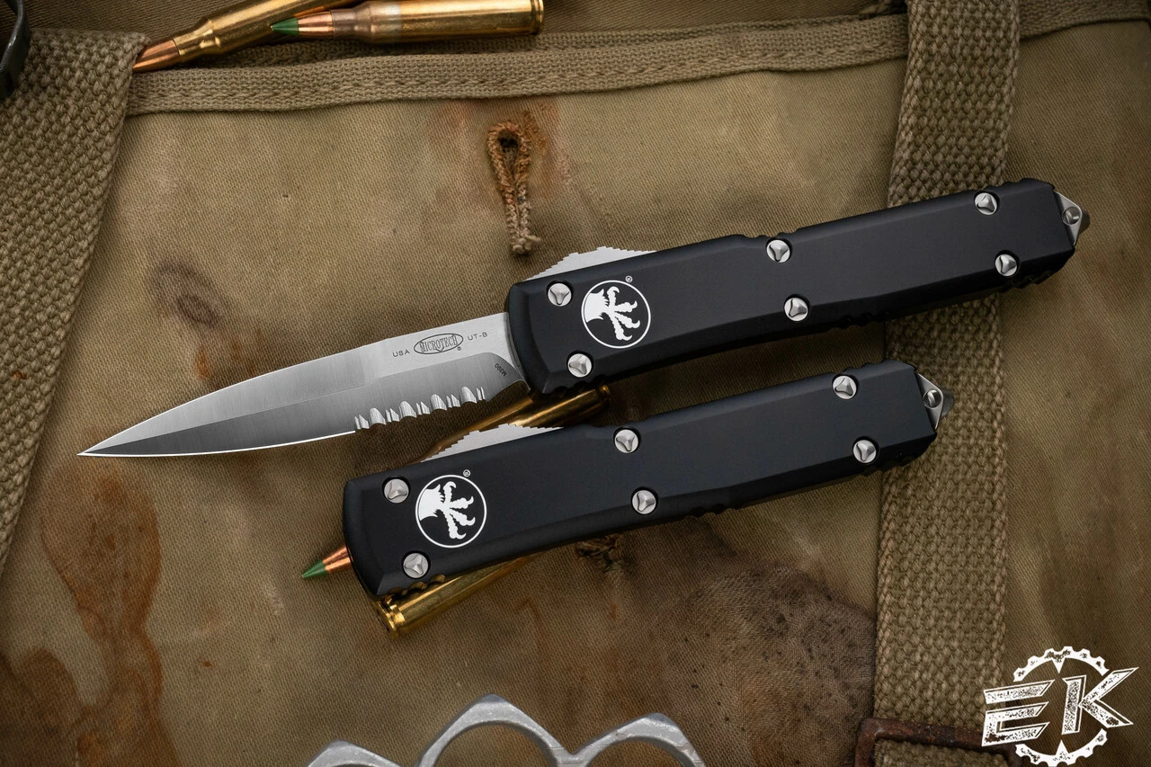Microtech Ultratech OTF Automatic Knife Black 3.4" Bayonet Satin Serrated 120-5 3 Microtech Ultratech OTF Automatic Knife Black 3.4" Bayonet Satin Serrated 120-5