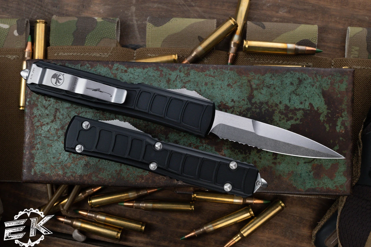 Microtech Ultratech II Stepside OTF Automatic Knife Black 3.4" Bayonet Stonewash Serrated 120II-11S 4 Microtech Ultratech II Stepside OTF Automatic Knife Black 3.4" Bayonet Stonewash Serrated 120II-11S - Image 2