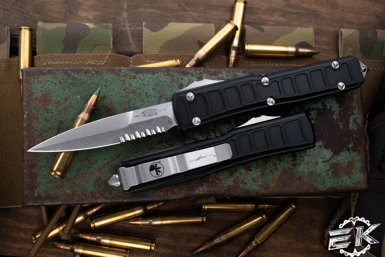 Microtech Ultratech II Stepside OTF Automatic Knife Black 3.4" Bayonet Stonewash Serrated 120II-11S 3 Microtech Ultratech II Stepside OTF Automatic Knife Black 3.4" Bayonet Stonewash Serrated 120II-11S