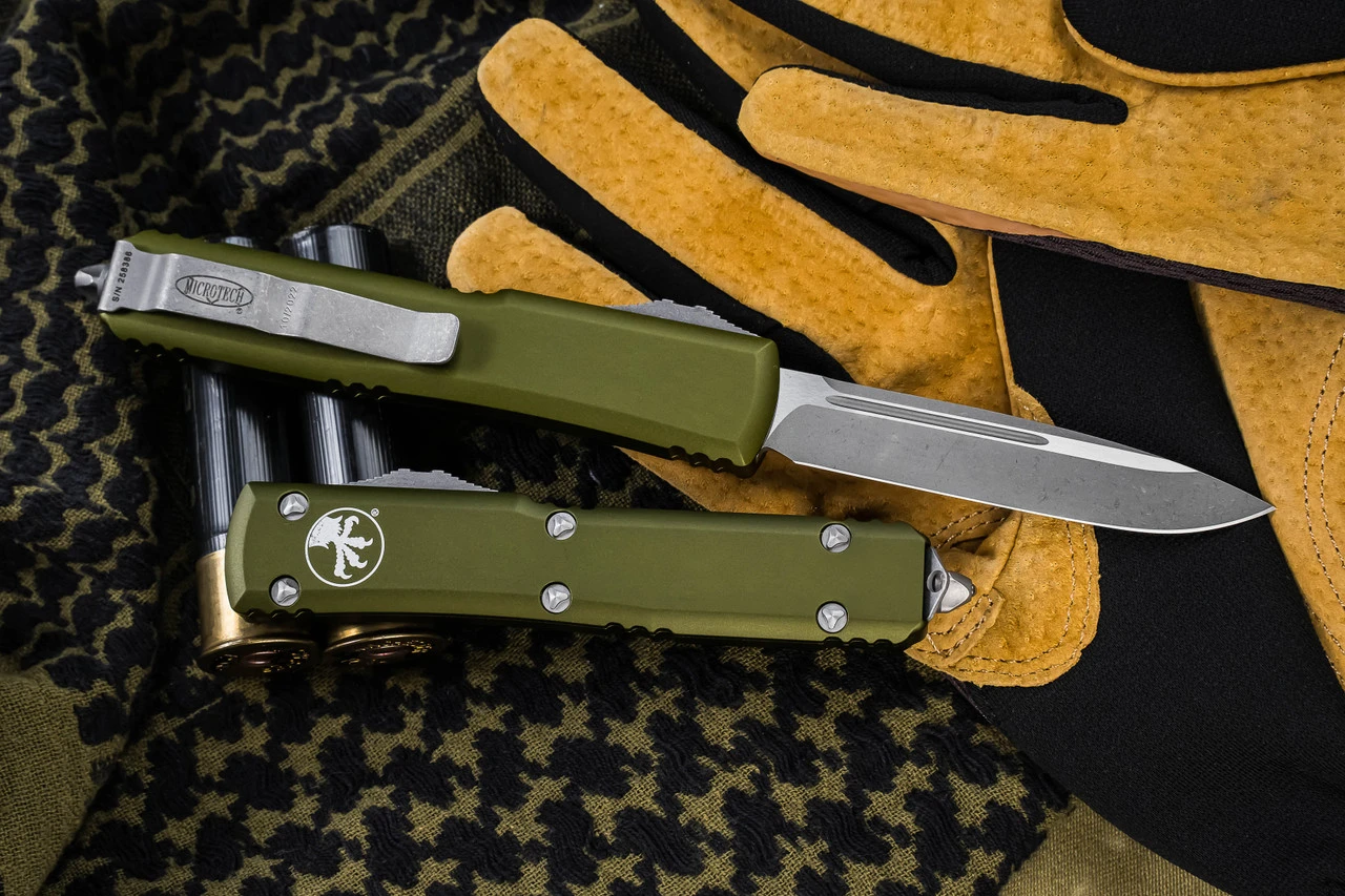 Microtech Ultratech OTF Automatic Knife OD Green 3.4" Drop Point Apocalyptic Stonewash 121-10APOD 4 Microtech Ultratech OTF Automatic Knife OD Green 3.4" Drop Point Apocalyptic Stonewash 121-10APOD - Image 2