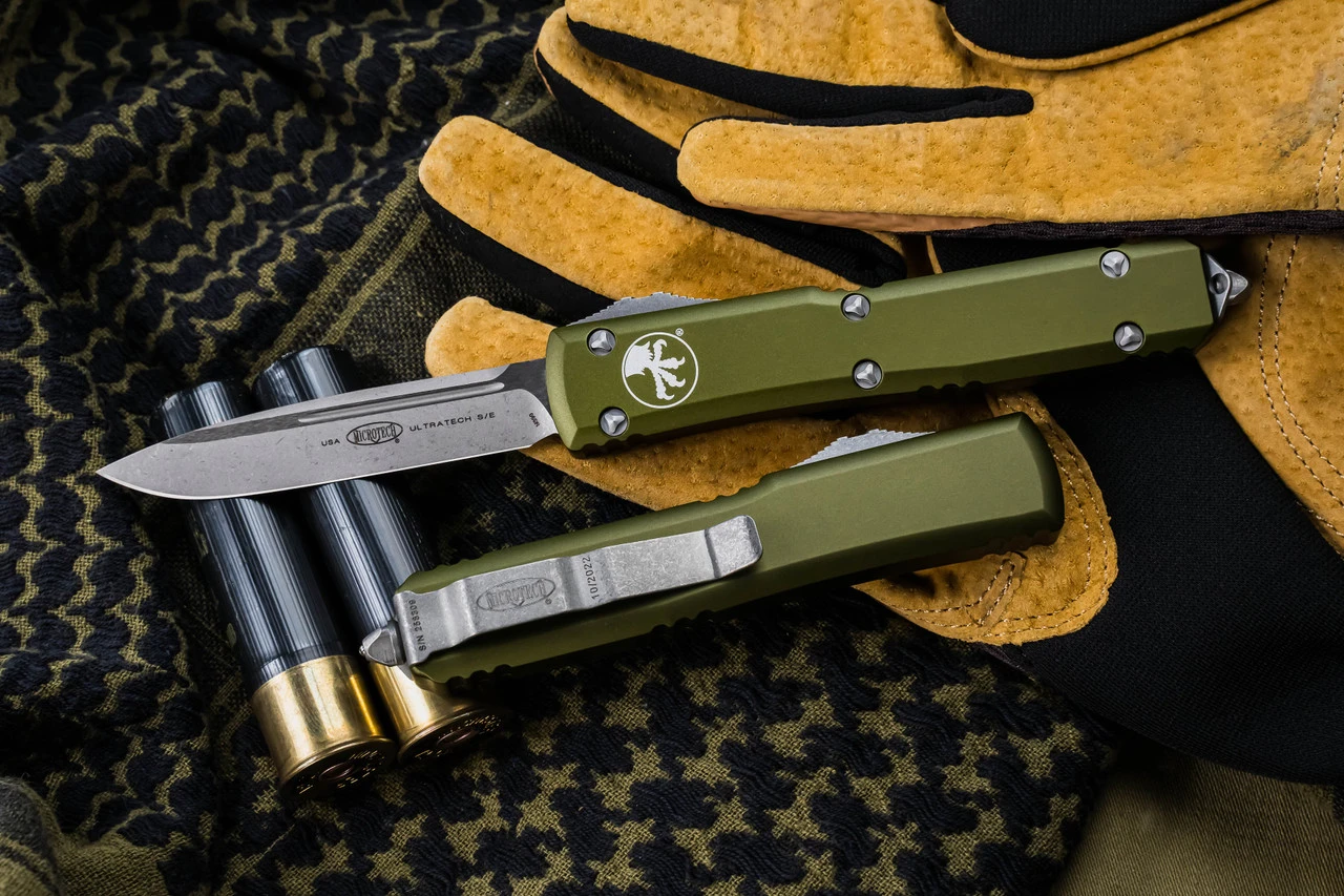 Microtech Ultratech OTF Automatic Knife OD Green 3.4" Drop Point Apocalyptic Stonewash 121-10APOD 3 Microtech Ultratech OTF Automatic Knife OD Green 3.4" Drop Point Apocalyptic Stonewash 121-10APOD