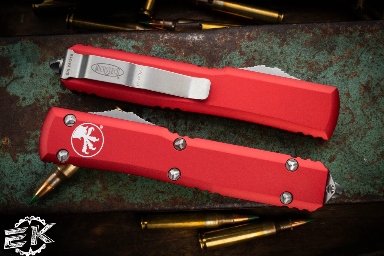 Microtech Ultratech OTF Automatic Knife Red 3.4" Drop Point Stonewash 121-10RD 5 Microtech Ultratech OTF Automatic Knife Red 3.4" Drop Point Stonewash 121-10RD - Image 3