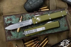 Microtech Ultratech OTF Automatic Knife OD Green 3.4" Drop Point Stonewash Serrated 121-11OD