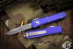 Microtech Ultratech OTF Automatic Knife Purple 3.4" Drop Point Serrated Stonewash 121-11PU