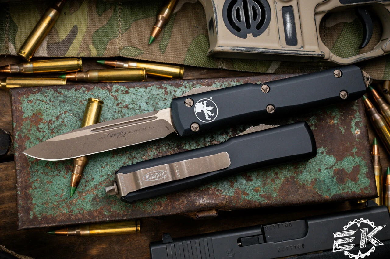 Microtech Ultratech OTF Automatic Knife Black 3.4" Bronze Apocalyptic Drop Point 121-13AP 3 Microtech Ultratech OTF Automatic Knife Black 3.4" Bronze Apocalyptic Drop Point 121-13AP