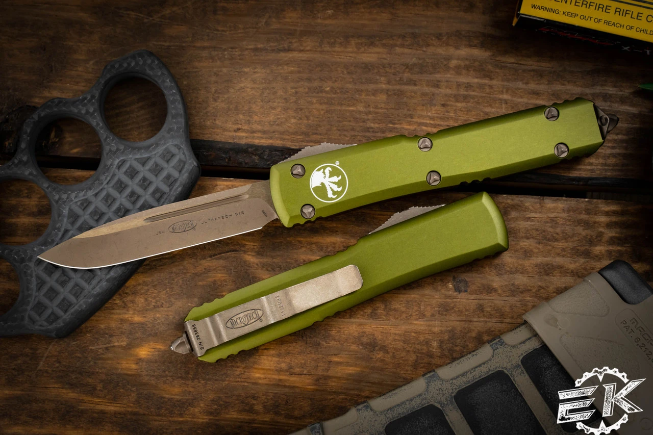 Microtech Ultratech OD Green OTF Automatic Knife 3.4" Bronze Apocalyptic Single Edge 121-13APOD 3 Microtech Ultratech OD Green OTF Automatic Knife 3.4" Bronze Apocalyptic Single Edge 121-13APOD