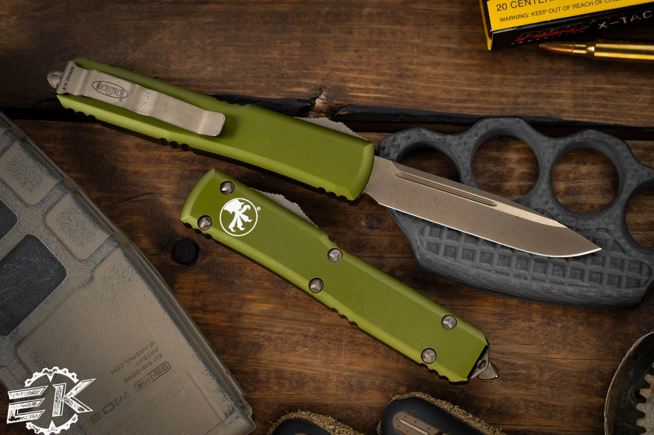 Microtech Ultratech OD Green OTF Automatic Knife 3.4" Bronze Apocalyptic Single Edge 121-13APOD 4 Microtech Ultratech OD Green OTF Automatic Knife 3.4" Bronze Apocalyptic Single Edge 121-13APOD - Image 2