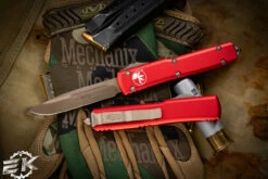 Microtech Ultratech OTF Automatic Knife Red 3.4" Bronze Apocalyptic Drop Point 121-13APRD