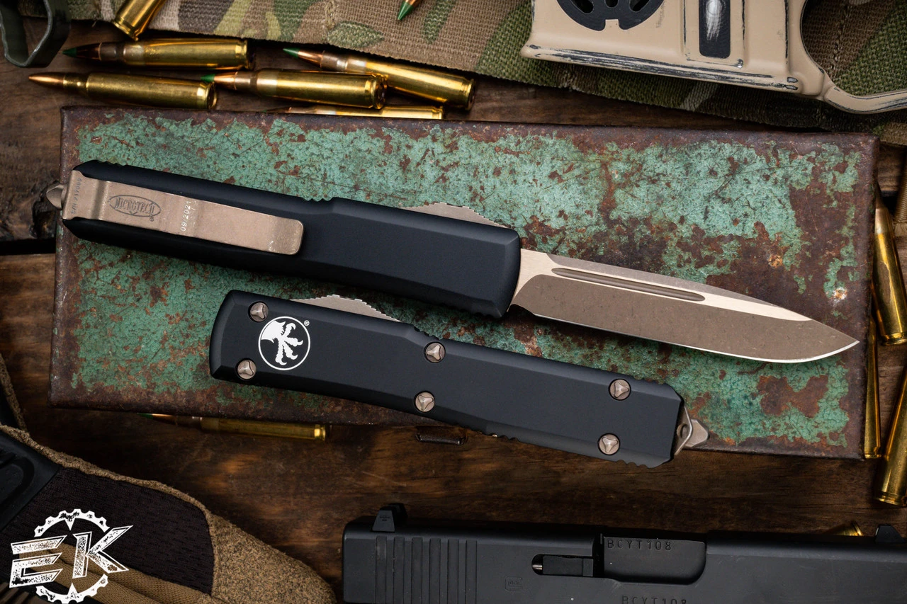 Microtech Ultratech OTF Automatic Knife Black 3.4" Bronze Apocalyptic Drop Point 121-13AP 4 Microtech Ultratech OTF Automatic Knife Black 3.4" Bronze Apocalyptic Drop Point 121-13AP - Image 2