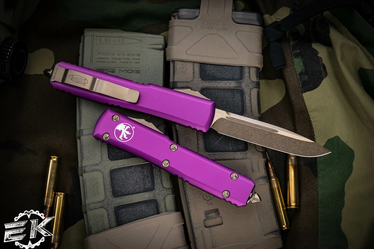 Microtech Ultratech OTF Automatic Knife Violet 3.4" Drop Point Bronze 121-13VI 4 Microtech Ultratech OTF Automatic Knife Violet 3.4" Drop Point Bronze 121-13VI - Image 2