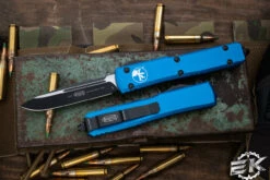 Microtech Ultratech OTF Automatic Knife Blue 3.4" Drop Point Black 121-1BL