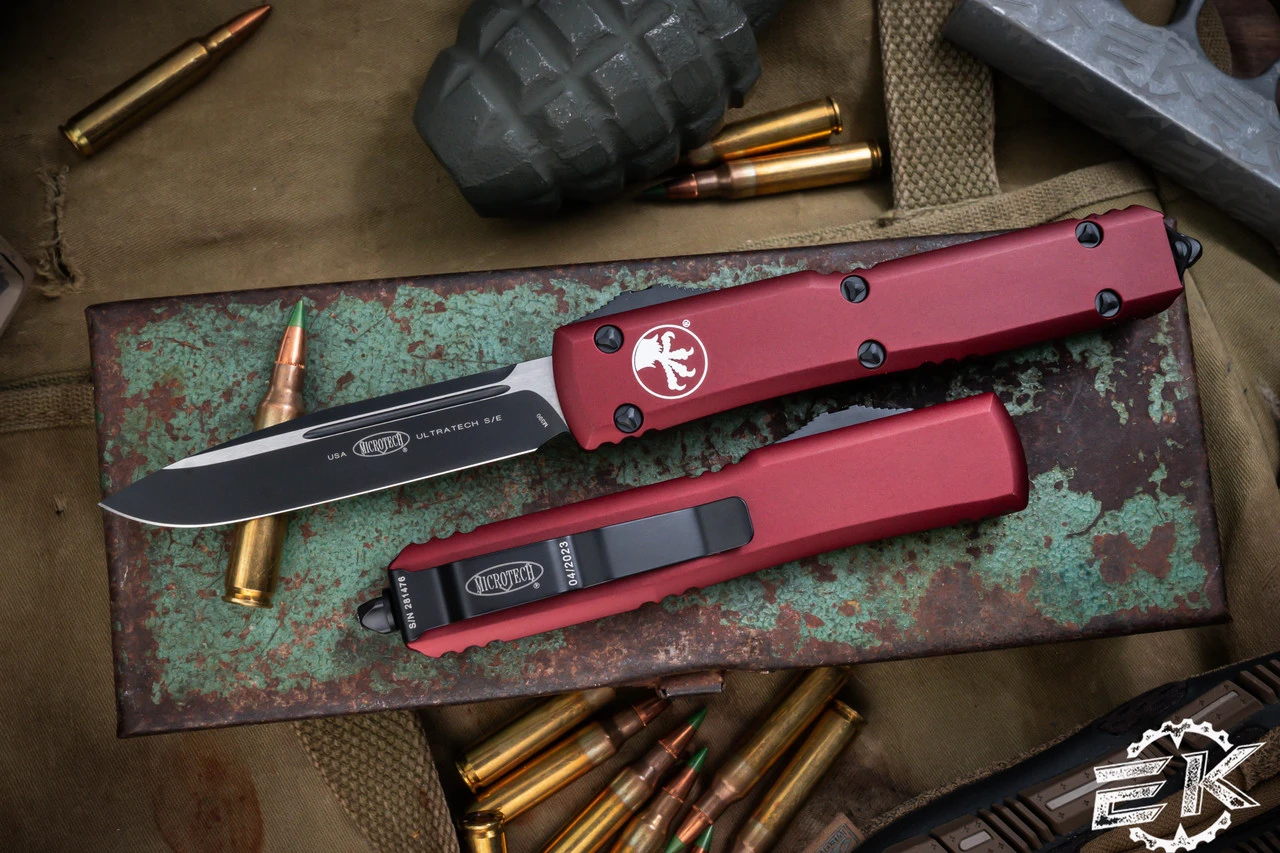 Microtech Ultratech OTF Automatic Knife Merlot Red 3.4" Drop Point Black 121-1MR 3 Microtech Ultratech OTF Automatic Knife Merlot Red 3.4" Drop Point Black 121-1MR