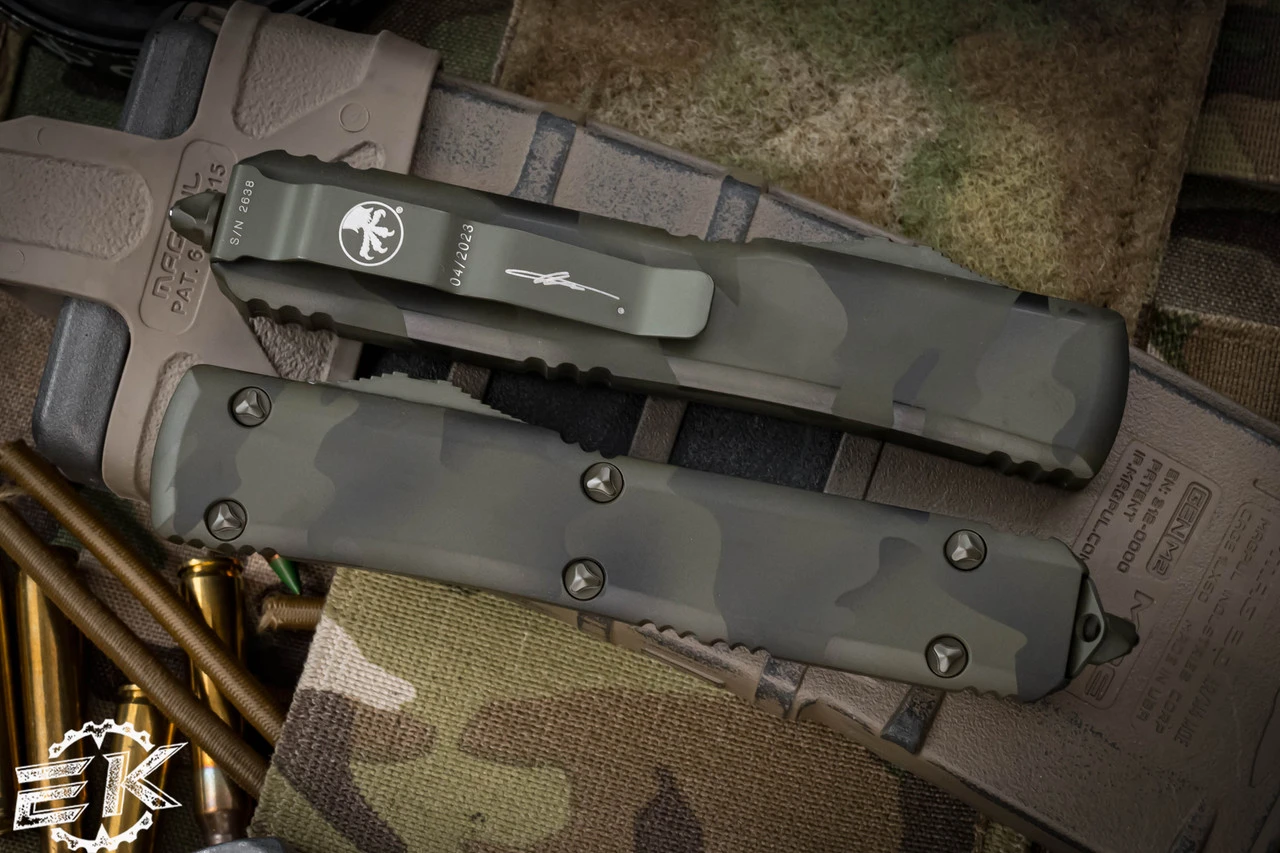Microtech Ultratech OD Green Camo OTF Automatic Knife 3.4" Drop Point 121-1OCS 5 Microtech Ultratech OD Green Camo OTF Automatic Knife 3.4" Drop Point 121-1OCS - Image 3