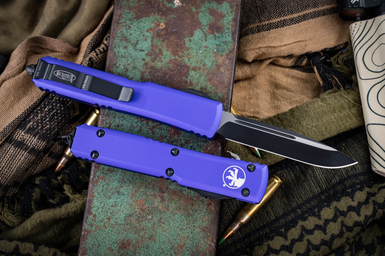 Microtech Ultratech OTF Automatic Knife Purple 3.4" Drop Point Black 121-1PU 4 Microtech Ultratech OTF Automatic Knife Purple 3.4" Drop Point Black 121-1PU - Image 2