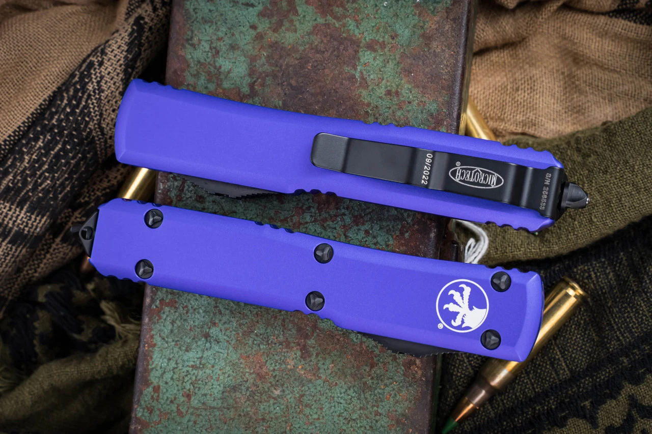 Microtech Ultratech OTF Automatic Knife Purple 3.4" Drop Point Black 121-1PU 5 Microtech Ultratech OTF Automatic Knife Purple 3.4" Drop Point Black 121-1PU - Image 3