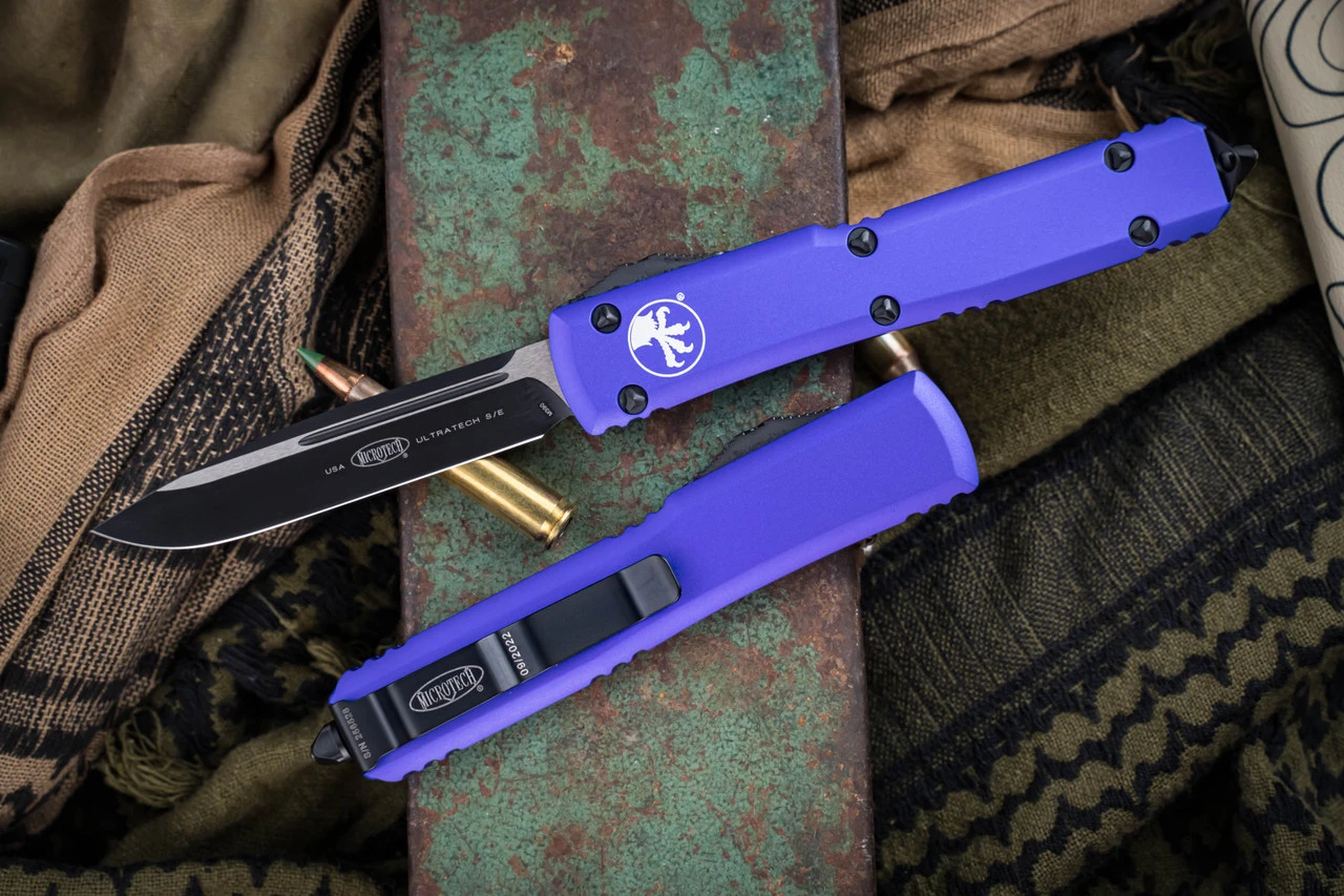 Microtech Ultratech OTF Automatic Knife Purple 3.4" Drop Point Black 121-1PU 3 Microtech Ultratech OTF Automatic Knife Purple 3.4" Drop Point Black 121-1PU