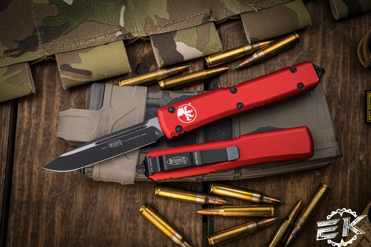 Microtech Ultratech OTF Automatic Knife Red 3.4" Black Drop Point 121-1RD 3 Microtech Ultratech OTF Automatic Knife Red 3.4" Black Drop Point 121-1RD