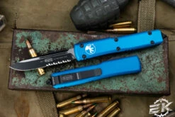 Microtech Ultratech OTF Automatic Knife Blue 3.4" Drop Point Black Serrated 121-2BL
