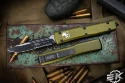 Microtech Ultratech OTF Automatic Knife OD Green 3.4" Drop Point Black Serrated 121-2OD