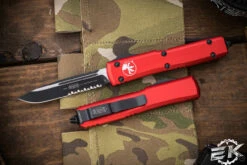 Microtech Ultratech OTF Automatic Knife Red 3.4" Drop Point Black Serrated 121-2RD
