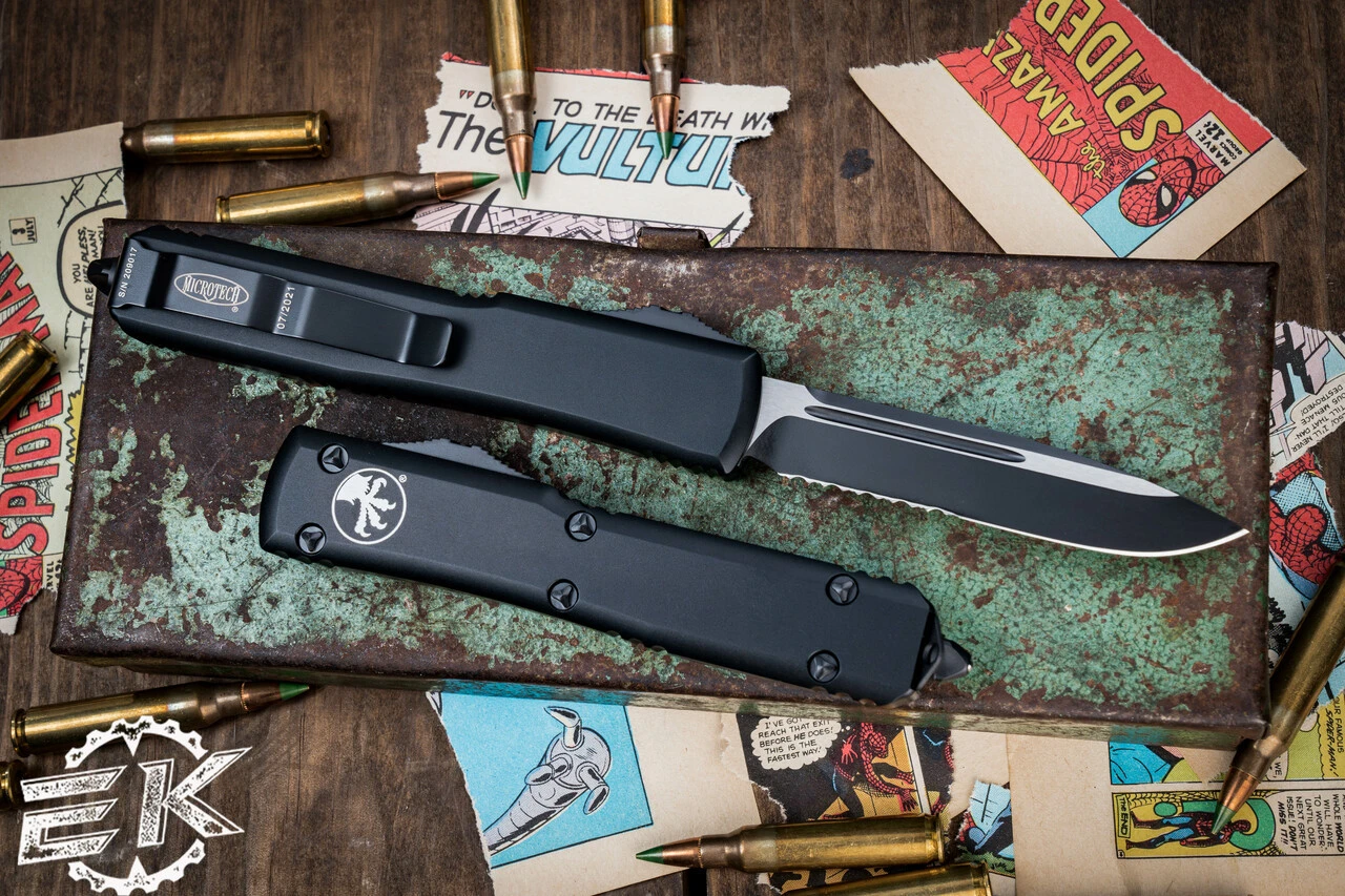 Microtech Ultratech OTF Automatic Knife Black 3.4" Black Serrated 121-2T 4 Microtech Ultratech OTF Automatic Knife Black 3.4" Black Serrated 121-2T - Image 2