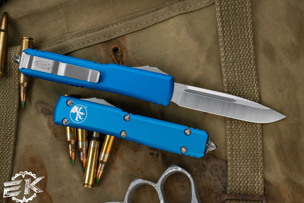Microtech Ultratech OTF Automatic Knife Blue 3.4" Drop Point Satin 121-4BL 4 Microtech Ultratech OTF Automatic Knife Blue 3.4" Drop Point Satin 121-4BL - Image 2