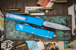 Microtech Ultratech OTF Automatic Knife Blue 3.4" Dagger Apocalyptic Stonewash 122-10APBL