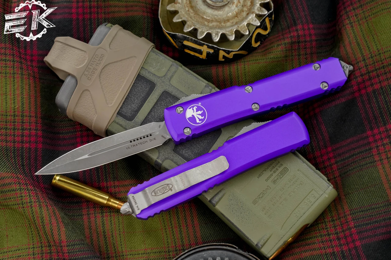 Microtech Ultratech OTF Automatic Knife Purple 3.4" Dagger Apocalyptic Stonewash 122-10APPU 3 Microtech Ultratech OTF Automatic Knife Purple 3.4" Dagger Apocalyptic Stonewash 122-10APPU