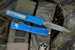 Microtech Ultratech OTF Automatic Knife Distressed Blue 3.4" Dagger Stonewash 122-10DBL -Southern Blades 122 10 DBL 2 12756.1666613491