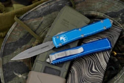 Microtech Ultratech OTF Automatic Knife Distressed Blue 3.4" Dagger Stonewash 122-10DBL