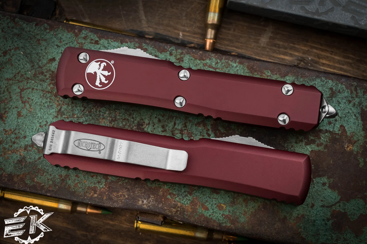 Microtech Ultratech OTF Automatic Knife Merlot Red 3.4" Dagger Stonewash 122-10MR 5 Microtech Ultratech OTF Automatic Knife Merlot Red 3.4" Dagger Stonewash 122-10MR - Image 3