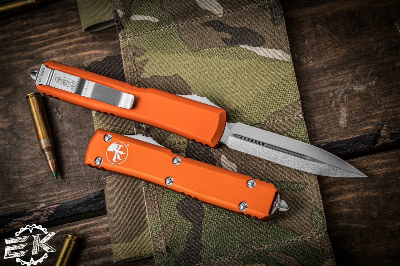Microtech Ultratech OTF Automatic Knife Orange 3.4" Dagger Stonewash 122-10OR 4 Microtech Ultratech OTF Automatic Knife Orange 3.4" Dagger Stonewash 122-10OR - Image 2