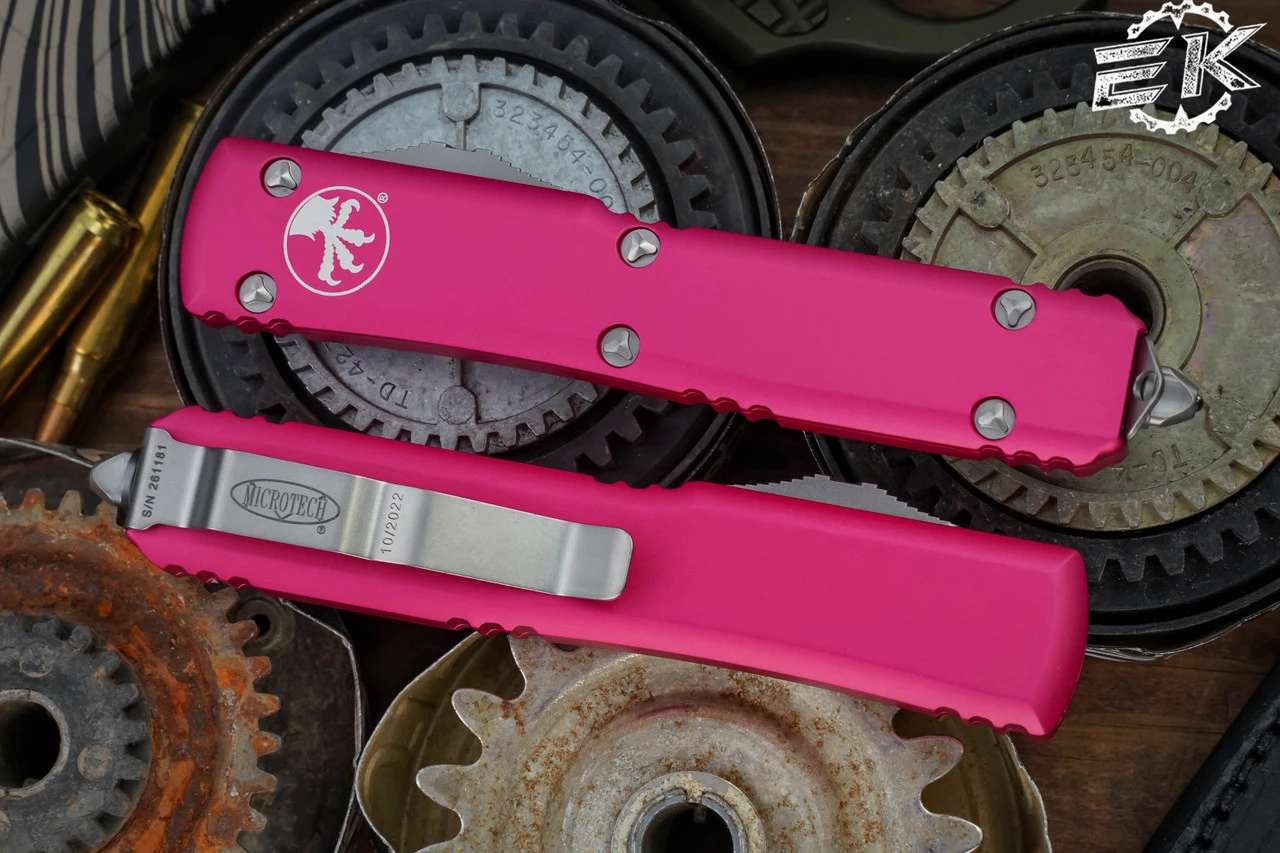 Microtech Ultratech Pink OTF Automatic Knife 3.4" Dagger Stonewash 122-10PK 5 Microtech Ultratech Pink OTF Automatic Knife 3.4" Dagger Stonewash 122-10PK - Image 3