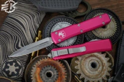 Microtech Ultratech Pink OTF Automatic Knife 3.4" Dagger Stonewash 122-10PK