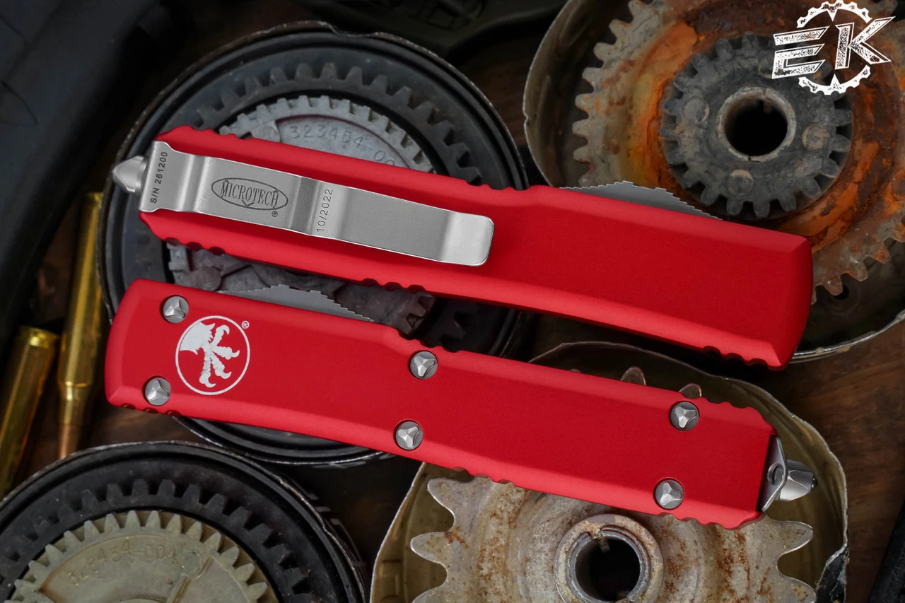 Microtech Ultratech Red OTF Automatic Knife 3.4" Dagger D/E Stonewash 122-10RD 5 Microtech Ultratech Red OTF Automatic Knife 3.4" Dagger D/E Stonewash 122-10RD - Image 3