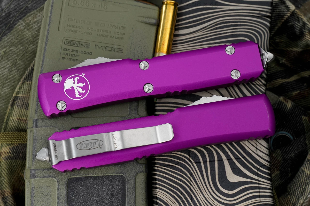 Microtech Ultratech Violet OTF D/E Dagger 3.4" Stonewash 122-10VI 5 Microtech Ultratech Violet OTF D/E Dagger 3.4" Stonewash 122-10VI - Image 3